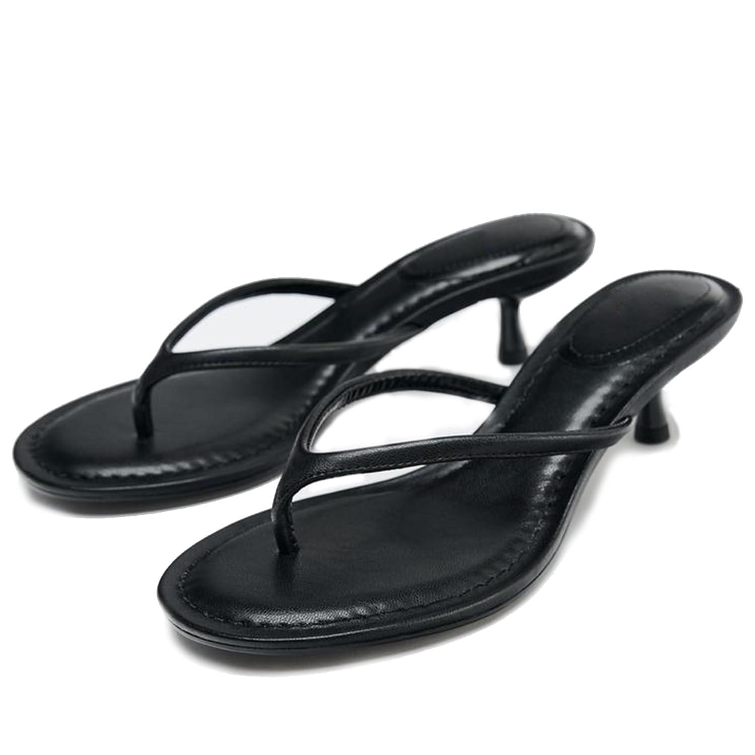 CEFISOP Suede Flip Flops for Women Open Round Toe Thong Heeled Sandals Low Kitten Heels Comfortable Summer Slip On Slides Shoes