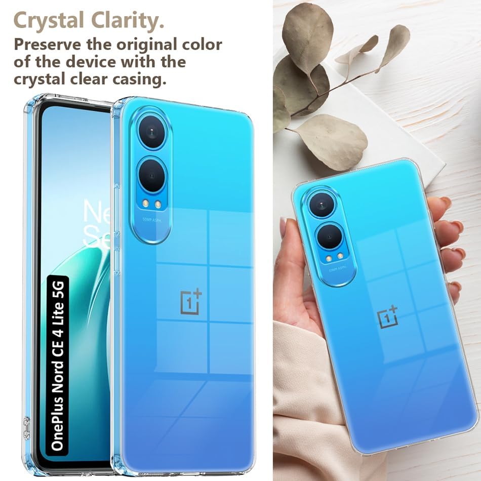 Image of NISHTECH for OnePlus Nord CE 4 Lite 5G Premium Transparent Hybrid Soft Slim Dust Proof Back Case Cover Silicone with Camera Protection