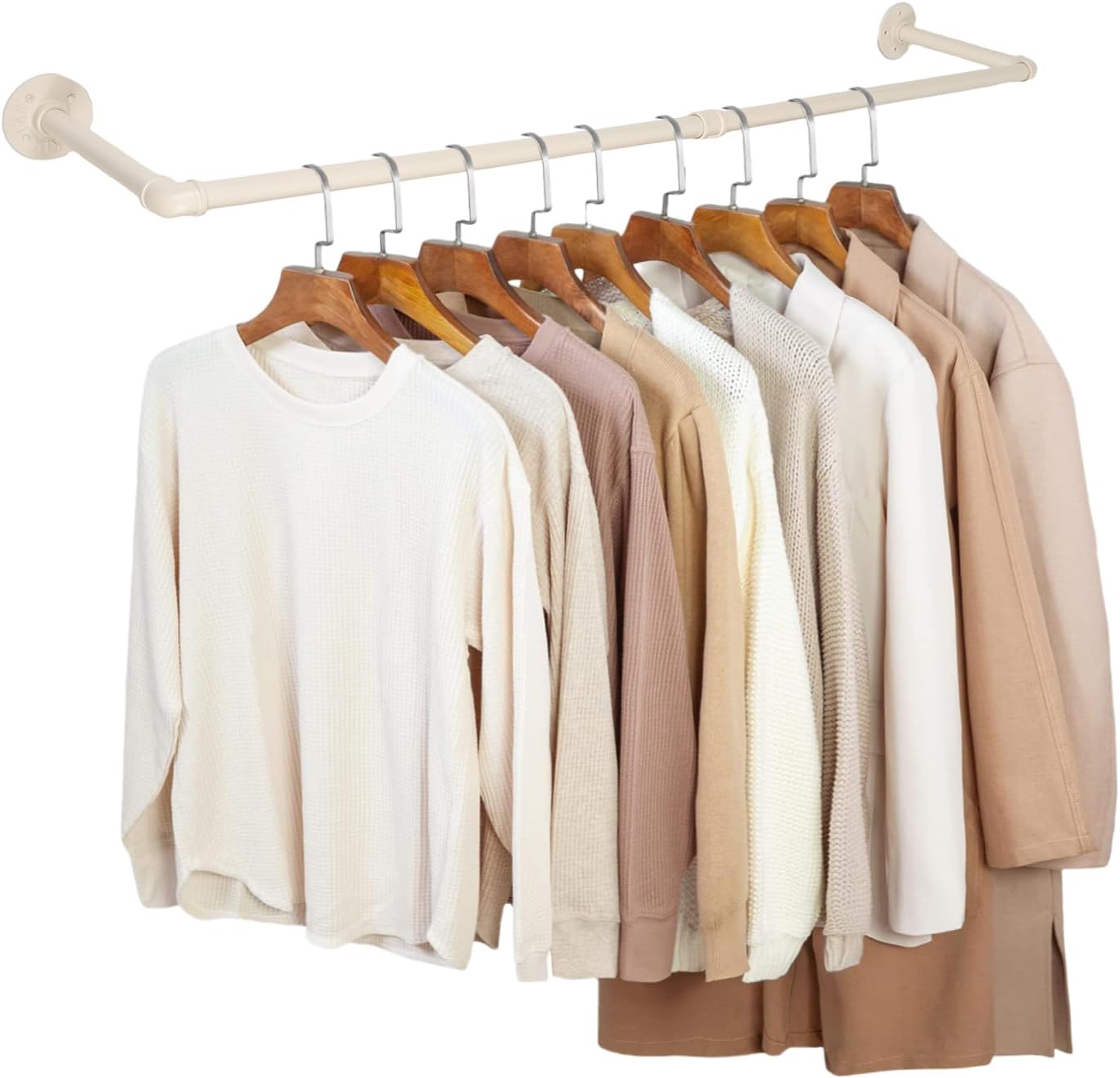 48" White Wall Mounted Clothes Rack, Industrial Pipe Iron Garment Bar, Heavy-Duty Detachable Clothing Rod, Multi-Purpose Metal Wall Display Hanging Pole for Closet Storage, Laundry Room 2 Base 48" 1 Pcs, White