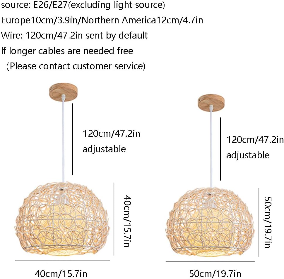 Coastal Light for Kitchen Island Minimalist Lighting with Hand Woven Rattan Cage Shade, Boho Coastal Chandelier Light Fixtures Round Hanging Lamp for Living Room Porch/40Cm