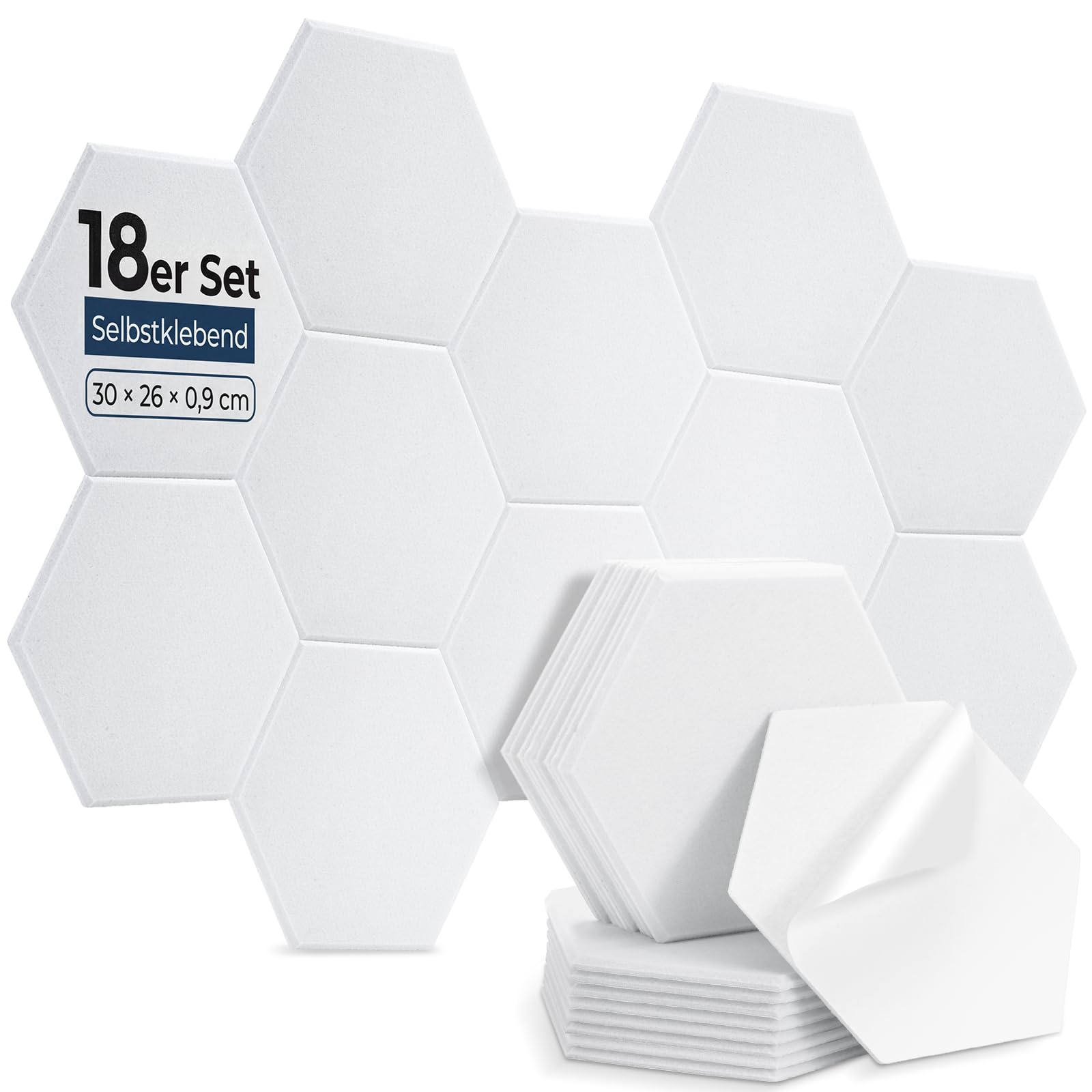18 placas acústicas hexagonales autoadhesivas, 30 x 26 x 0,9 cm, paneles acústicos de alta densidad, para estudio, oficina, tratamiento acústico y decoración de juegos, color blanco
