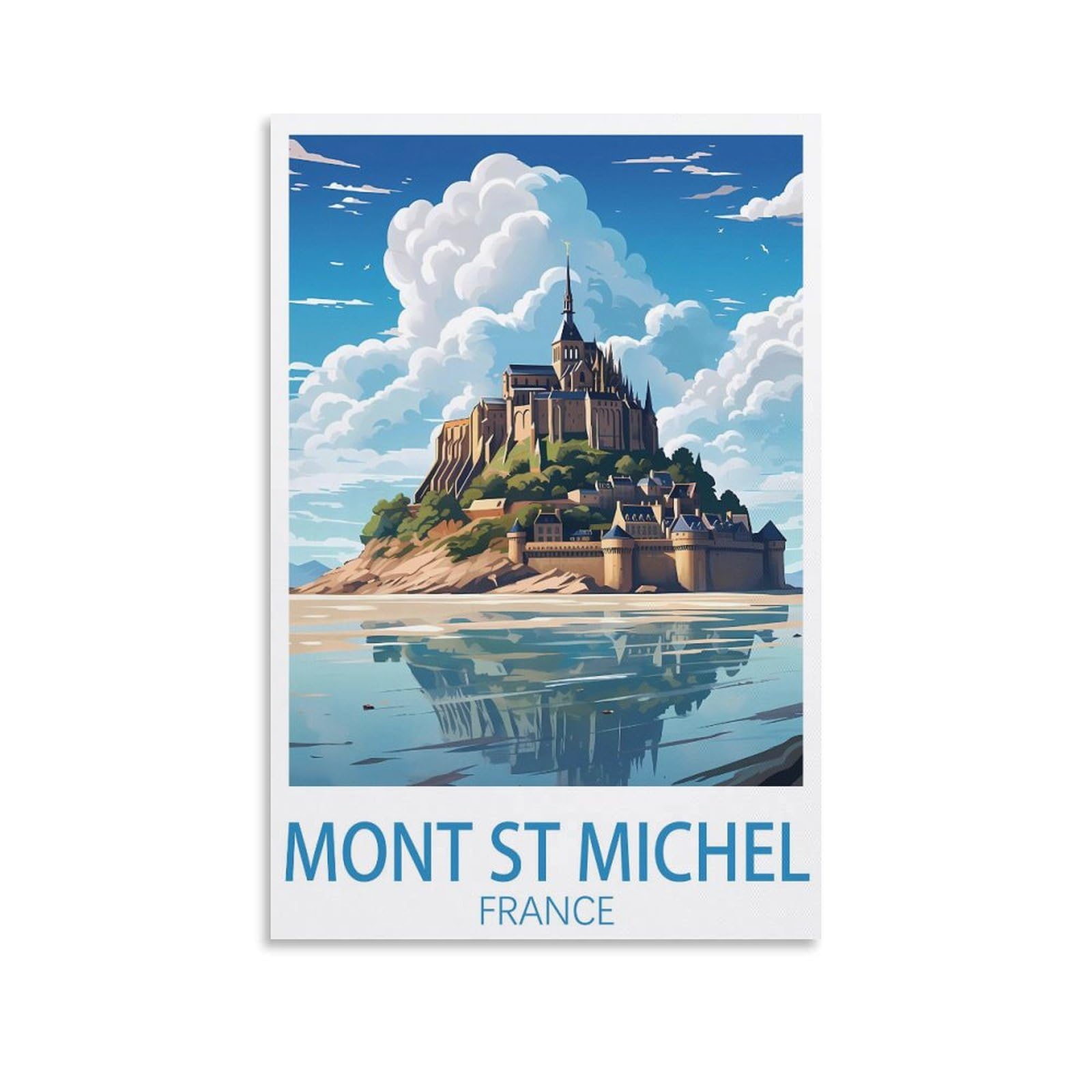 Klychf Unframe-Style Mont St Michel France Vintage Travel Posters Lake 12X18inch(30X45cm) Wall Art Picture Print Canvas Art Poster Modern Family Bedroom Decor Posters