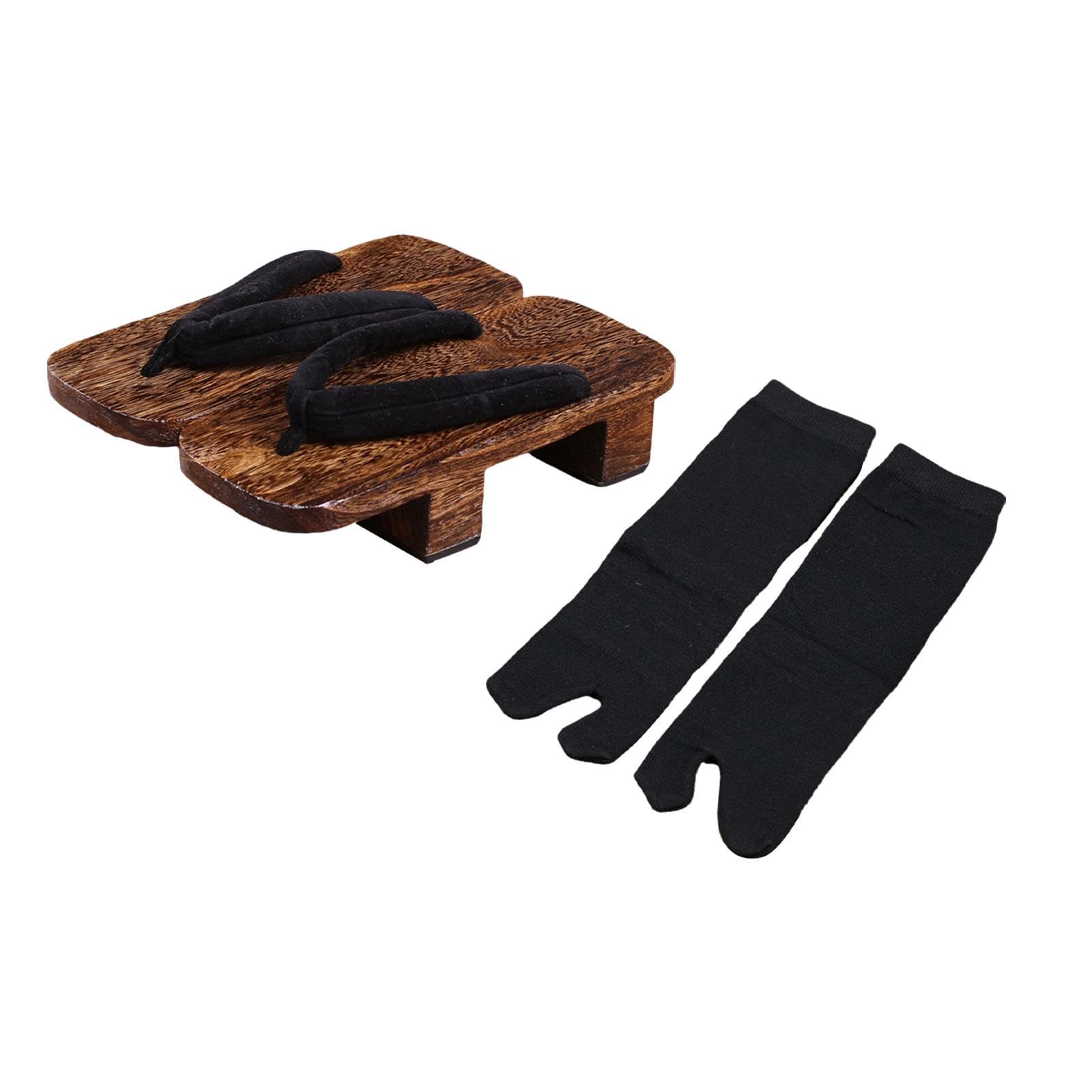 Japanese Wooden Clogs with Tabi Socks Anti Slip Indoor Outdoor Geta Slippers 400mm Black socks| Trendy | Comfortable | Fashionable | Soft Fabric-image-24
