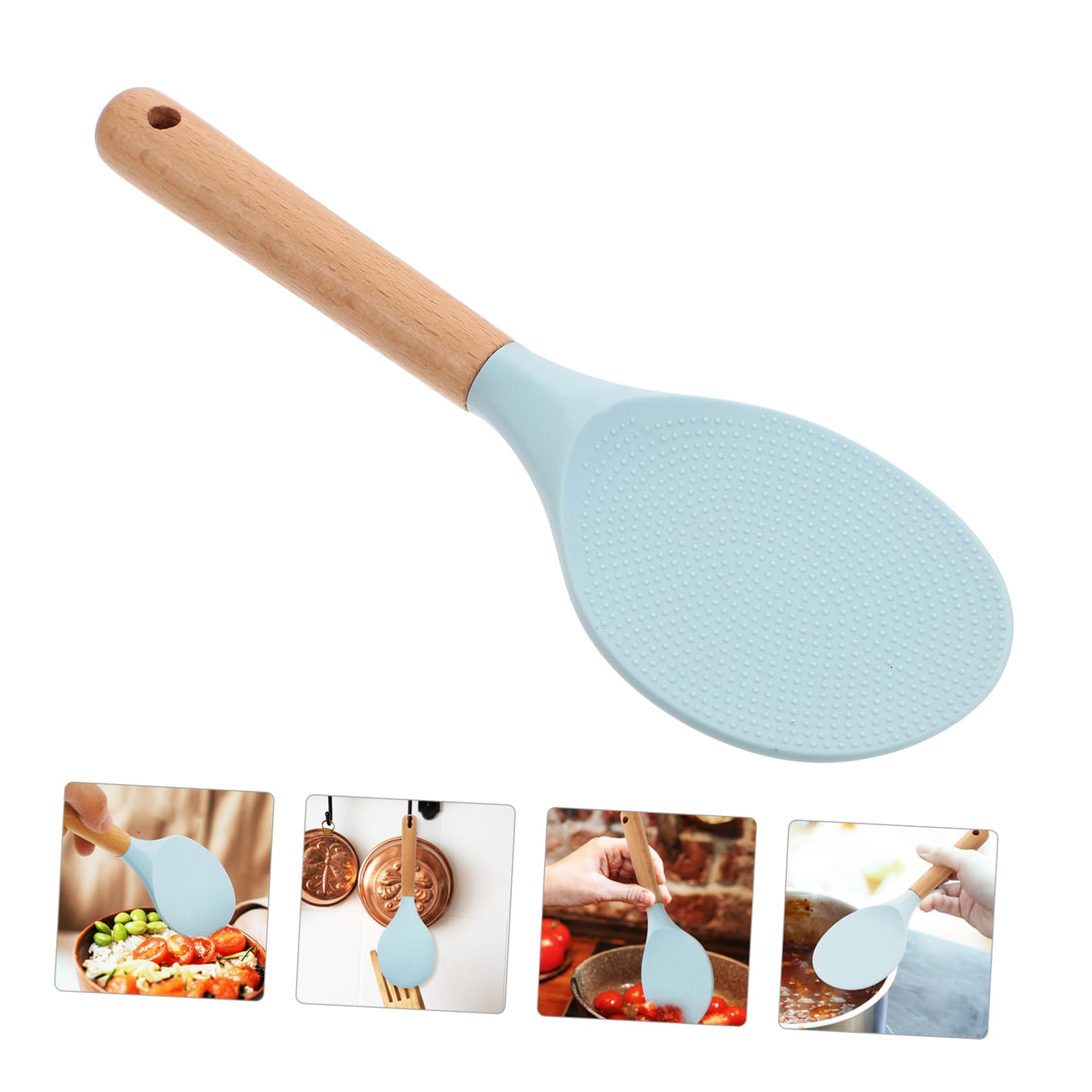 VINTORKY Rice Spoon Rice Scoop Heat Resistant Rice Paddle Table Serving Spoon Non-stick Kitchen Spoon Japanese Soup Spoons Rice Spatula Food Spoon Wood Handle Scoop Non-stick Scoop Pp Blue