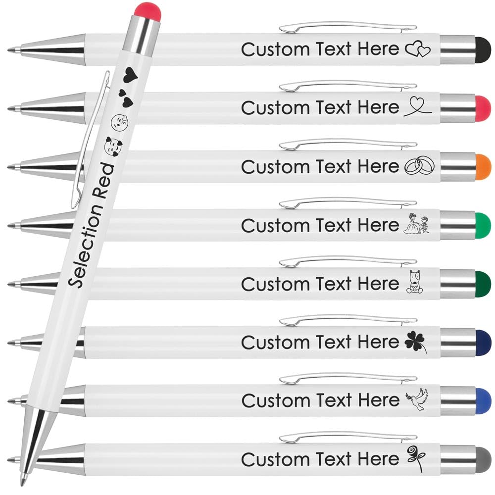 Juwelier Schönschmied Ballpoint Pen With Personalised Engraving | Promotional Ballpoint Pen WIth Custom Text| Writing & Touch Function | Rubberised Surface | Laser Engraving (Red, 50 PCS)