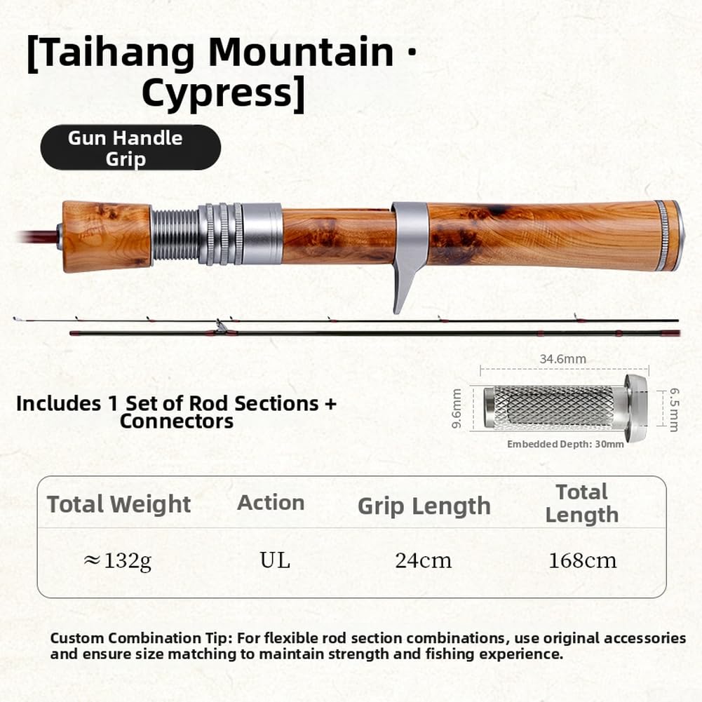 Köderrute aus natürlichem Massivholz, 168 cm, UL-Steifigkeit zum Bachangeln, Zielen von Forellen, Barsch, mit zuverlässiger Führung und Rahmenintegration