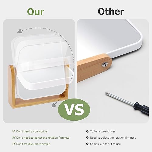 Miniatura 5 de Espejo de maquillaje de tocador con soporte de bambú natural, aumento 1X3X, espejo de aumento giratorio de 360 grados, espejo de aumento giratorio