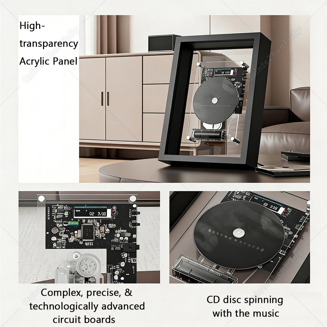 Muzyczna dekoracyjna ramka na zdjęcia z pilotem zdalnego sterowania, montowany na ścianie, odtwarzacz CD, wyjście Bluetooth i Aux, ekran LED