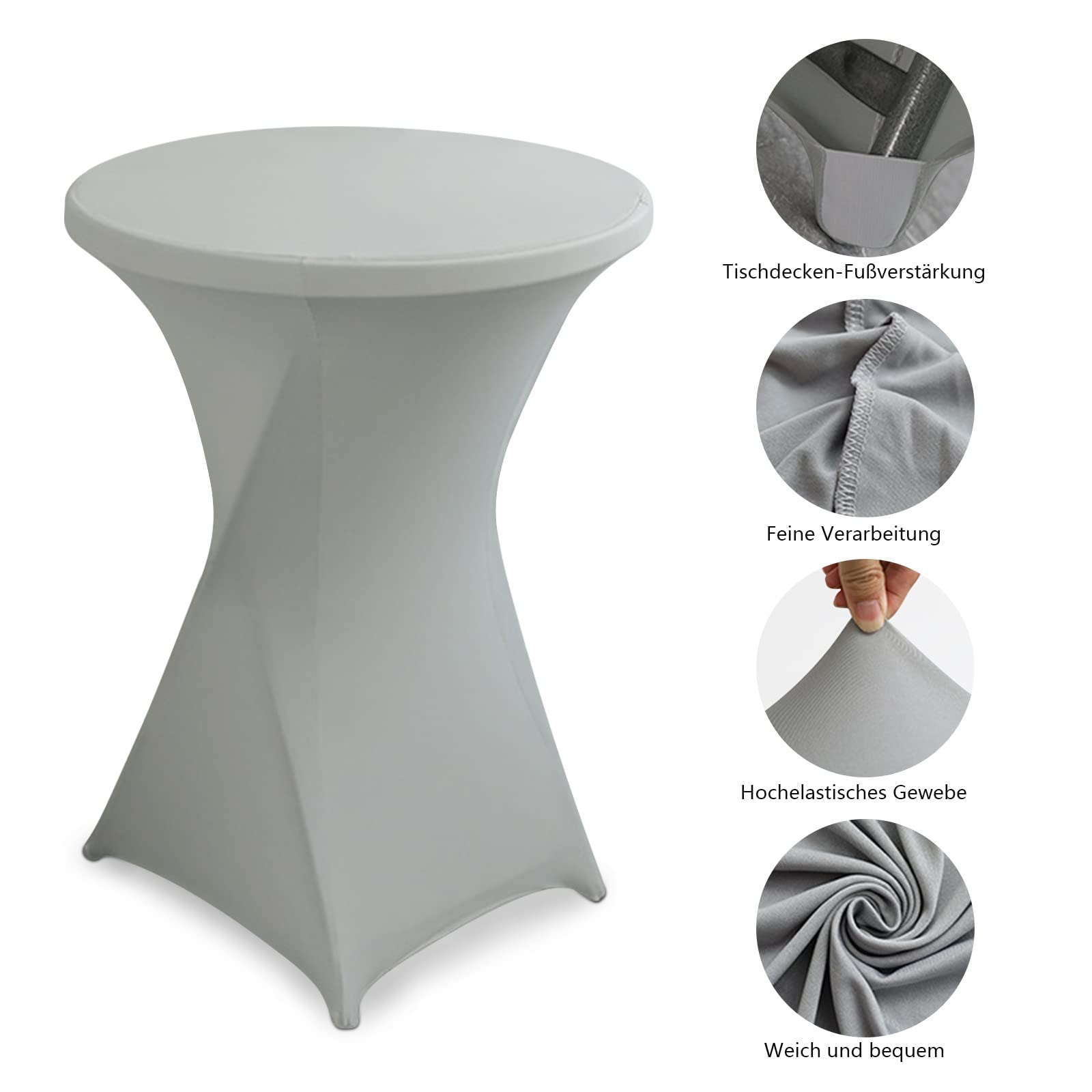 Zestaw 2 pokrowców na stoły koktajlowe, Ø 80-85 cm, wysokiej jakości pokrowce na stół bistro, stoły koktajlowe, eleganckie pokrowce ze stretchem na przyjęcie ogrodowe, wesele, chrzest, kolor szary