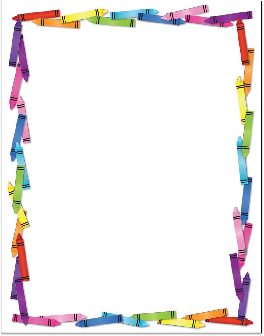Colorful Crayon Border Stationery - 8.5 x 11 - USA Made - 60 Letterhead Sheets for Kids - Teacher Letterhead - Teacher Paper (Crayons)