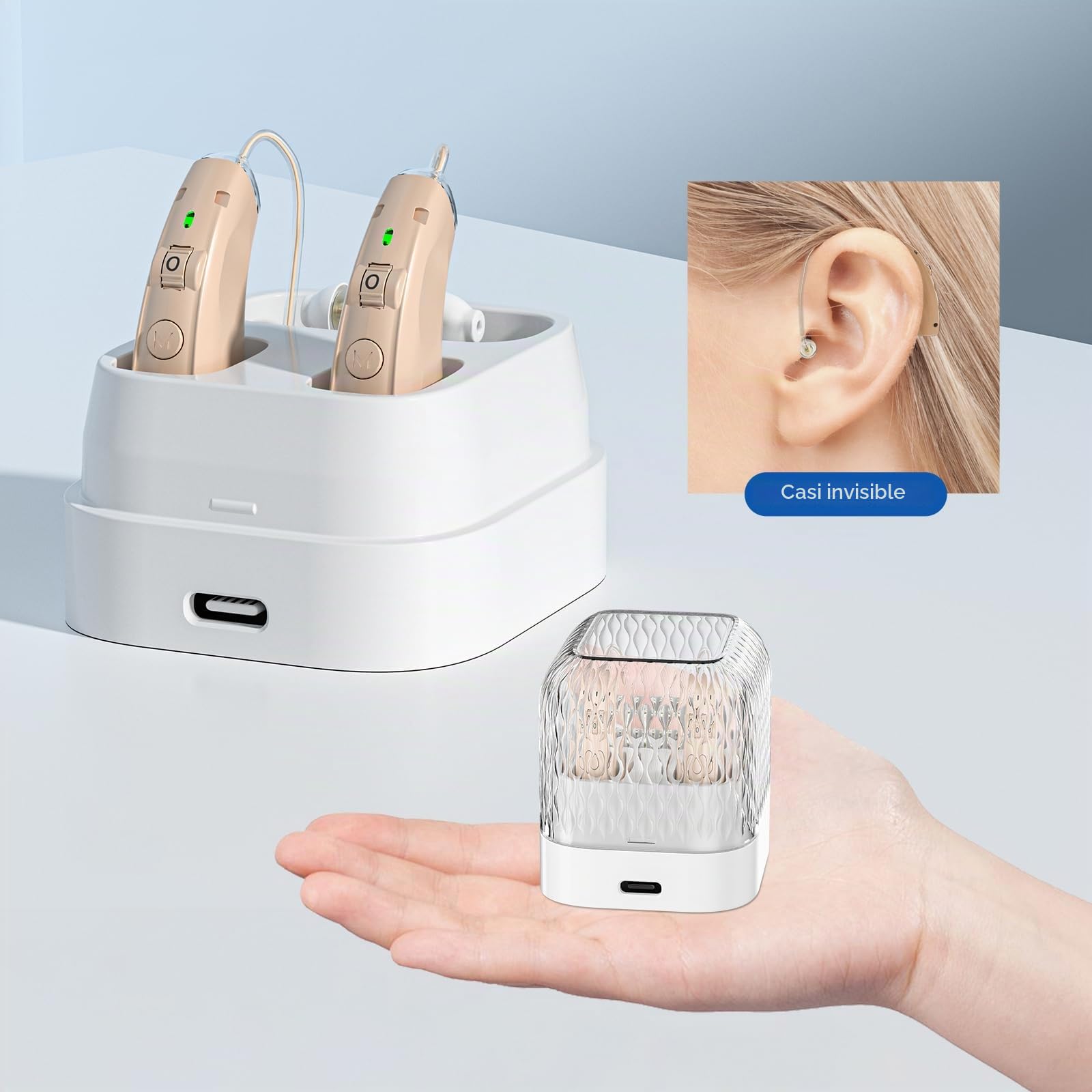 Auriculares amplificados amplificador recargable sonido claro reducción de ruido inteligente Abordar la pérdida auditiva Un buen ayudante para las personas mayores.