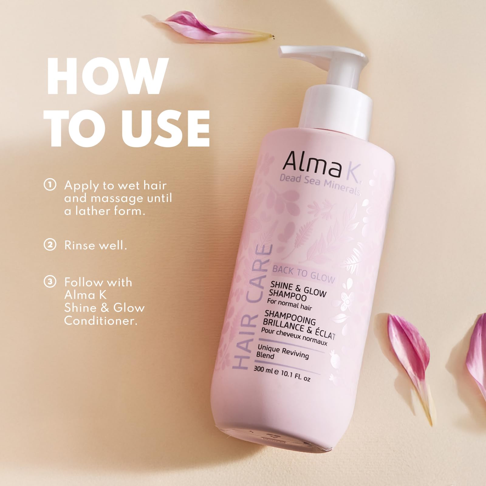 Alma K Champú Shine and Glow - Champú hidratante para mujer - Champú para el crecimiento del cabello - Champú hidratante con aceite de argán, manteca de cacao - 300 ml