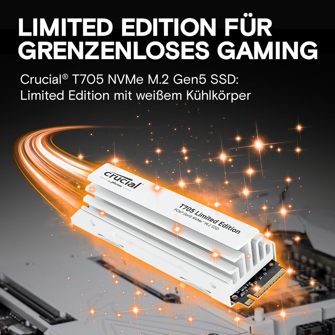 Crucial T705 M.2 NVMe PCIe 5.0 x4 Gen5 mit weißem Kühlkörper 2TB – Bild 2