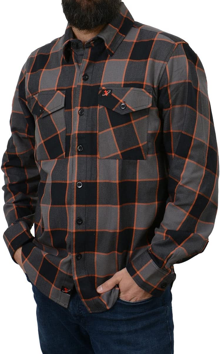 Milwaukee Leather MNG11648 Men's Grey with Brown and Orange Long Sleeve Cotton Flannel Shirt - Small - Image 4
