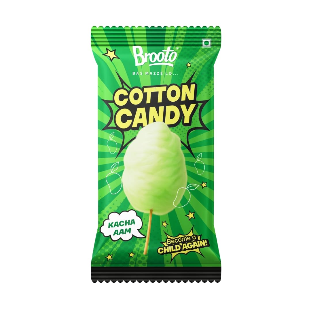 Brooto Cotton Candy Kacha Aam Flavour | Ready to Eat Spun Sugar Candy | Raw Mango Flavoured Sweet Confectionery Treat for Kids and Adults | Party Snack and Celebration Candy Pack of 8-image-48