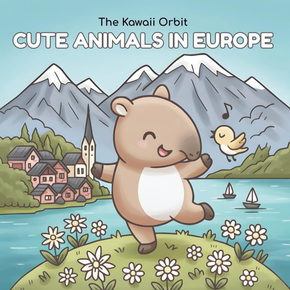 CUTE ANIMALS IN EUROPE: Travel Coloring Book for Adults and Kids: Adorable Kawaii Creatures Exploring Famous European Landmarks for Stress Relief