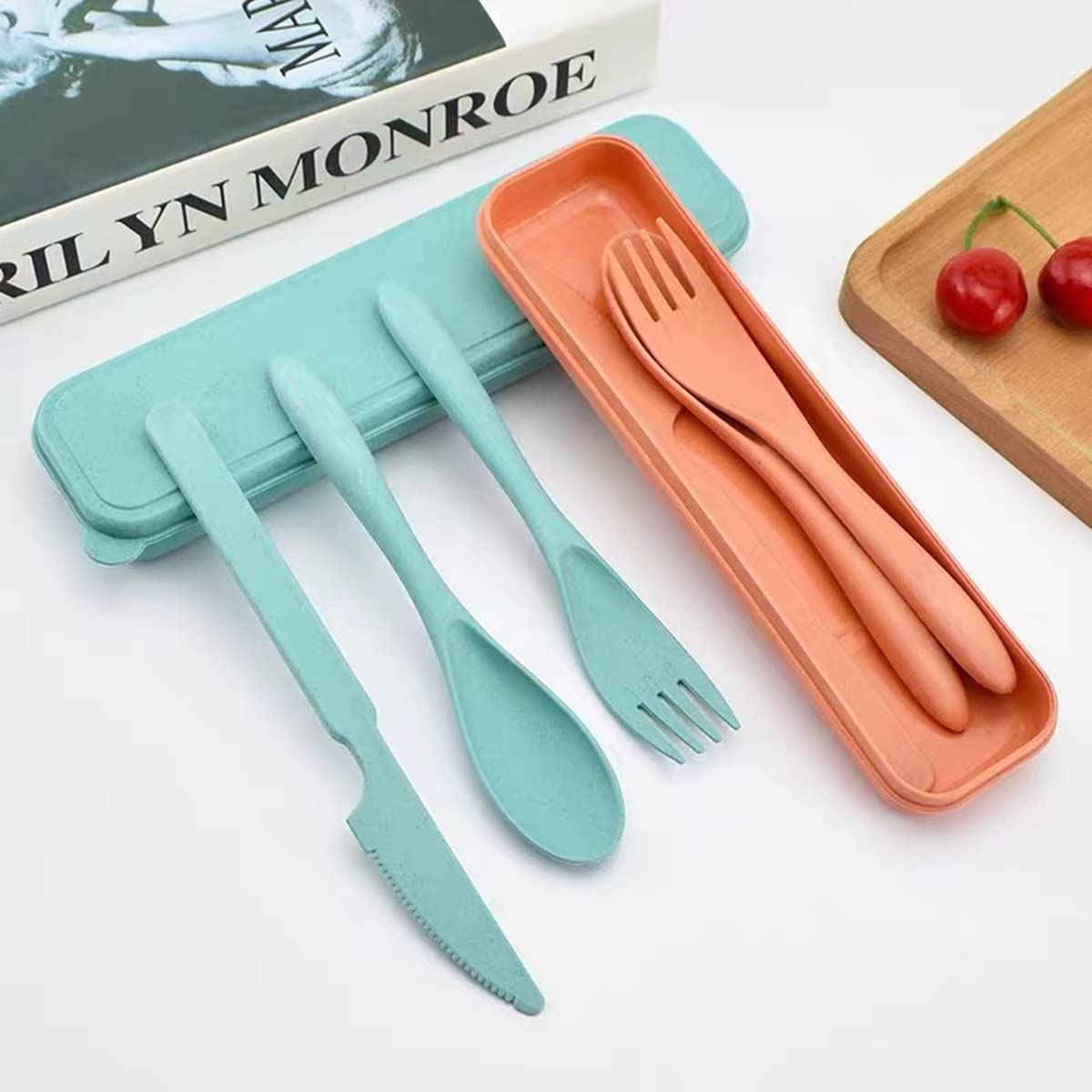 Custodia Leggera Per Posate Da Viaggio - Set Con Cucchiaio, Forchetta, Bacchette, Blu - Foto 13