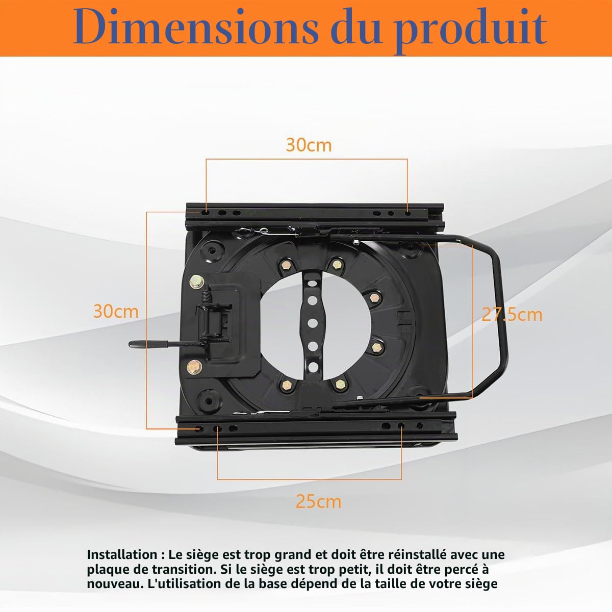 Plateau tournant adaptateur de rotation siège 360° Base de rotation de siège avec glissière de rotation console pivotante, base de rotation de siège à charge lourde en acier pour caravane