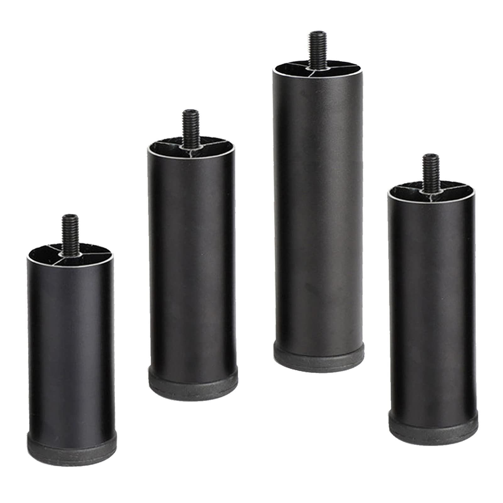 Kgudys Black 4 Pack Furniture Legs, 8/10/15/20Cm Sofa Feet, Cylindrical Metal Legs, Aluminum Alloy Replacement Furniture Legs, For Dresser, Table, Bed, With Bolts,Anti-Slip Protection,-18Cm/7.1In