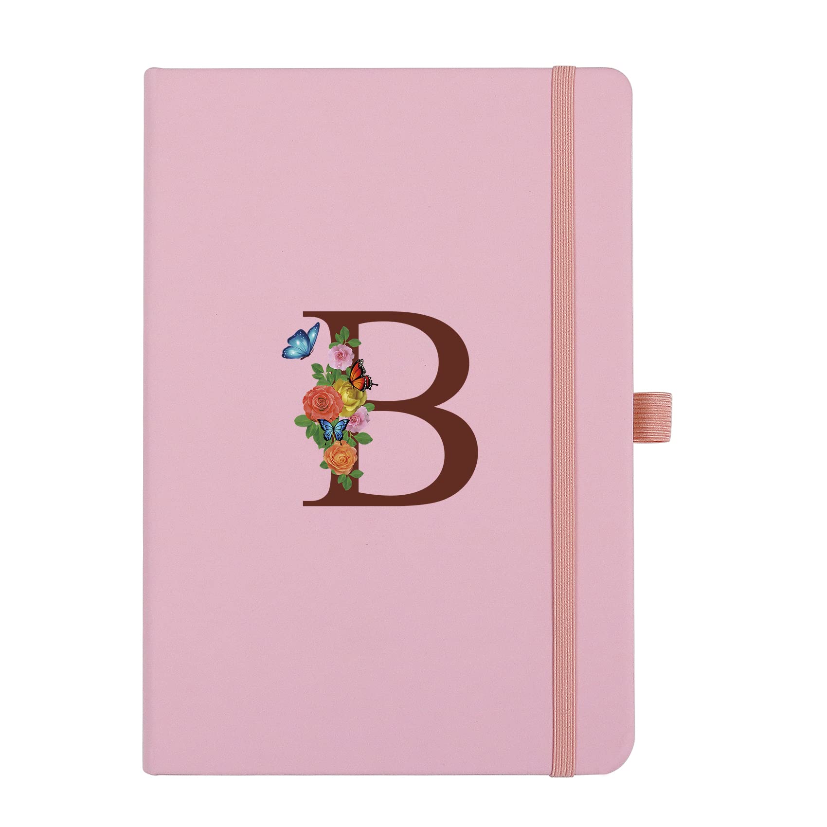 Pink Notebook for Women, 5.7"X8.3" A5 Journal Notebook with Letter B, Dual-Sided Writing Notebook with Dividers, Cute Leather Journal for Work,