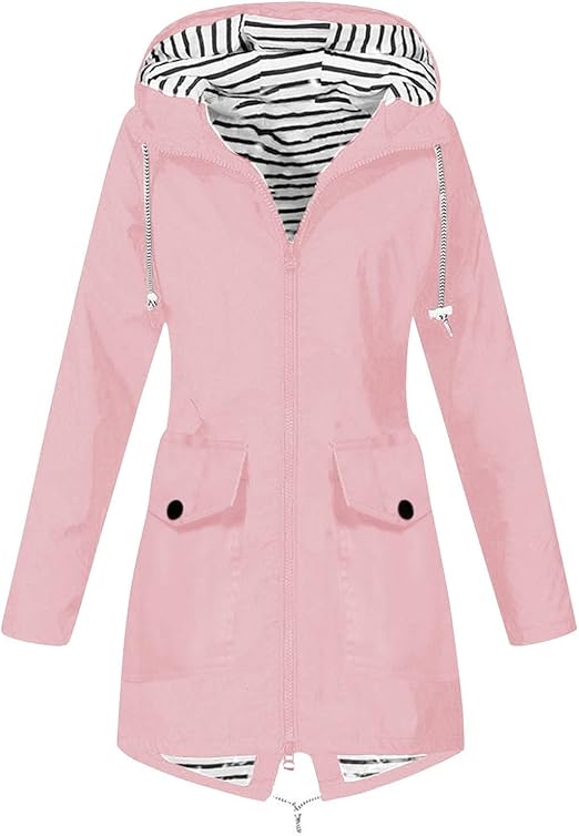 OIOLOYJM Yellow Rain Jacket Womens Waterproof with Hood Light Weight Jackets for Women Casual Fall Winter Plus Size Raincoat