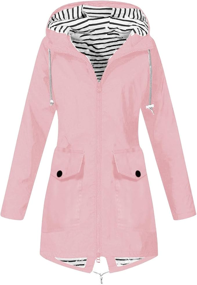 OIOLOYJM Yellow Rain Jacket Womens Waterproof with Hood Light Weight Jackets for Women Casual Fall Winter Plus Size Raincoat