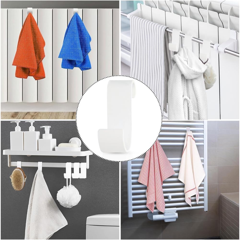 4 Pezzi Ganci per Termoarredo Bagno in ABS, Antiruggine Impermeabile, Senza Foratura, Regolabili Antiscivolo per Accappatoi, Asciugamani e Oggetti Leggeri
