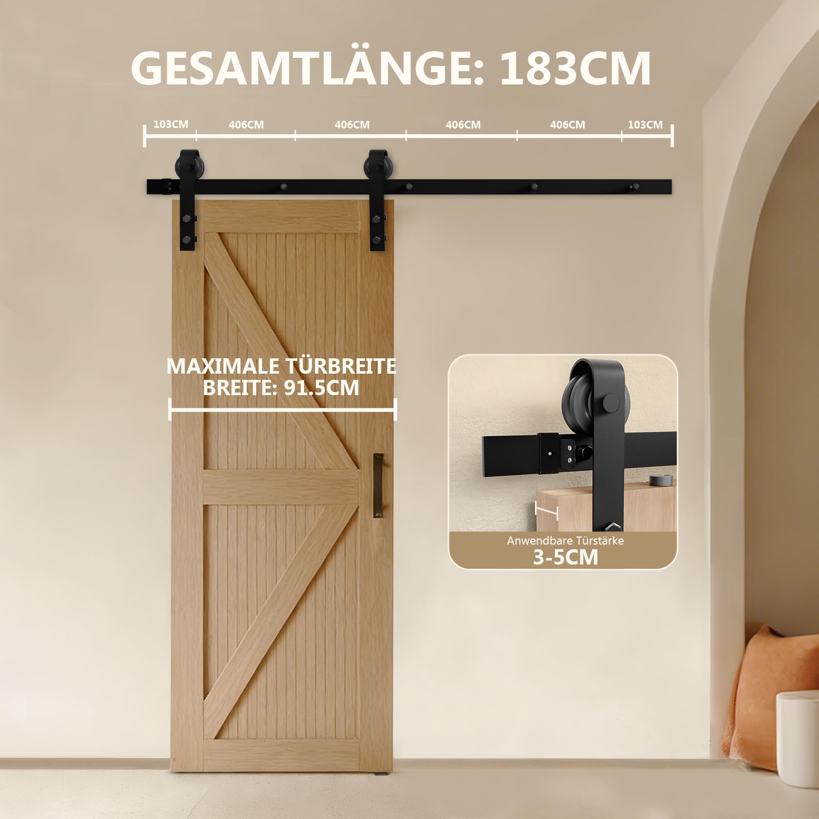 ZENIX Kit de porte coulissante de 183 cm avec fermeture amortie Soft-Close | Système de porte simple ultra silencieux et sans perçage pour ouvertures de 91 cm | Facile à démonter