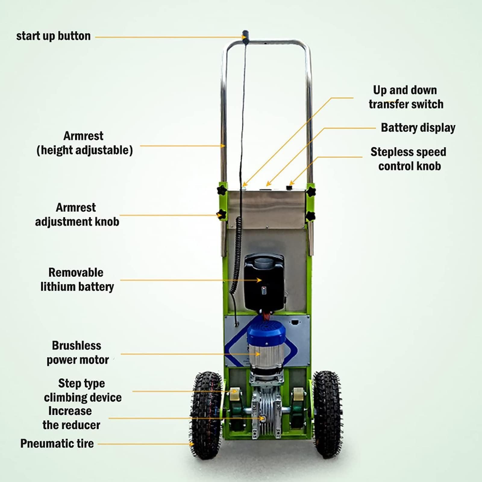 Diable électrique pliable 1200 W avec batterie amovible de 48 V, capacité de charge de 250 kg, diable portable pour un transport facile des escaliers