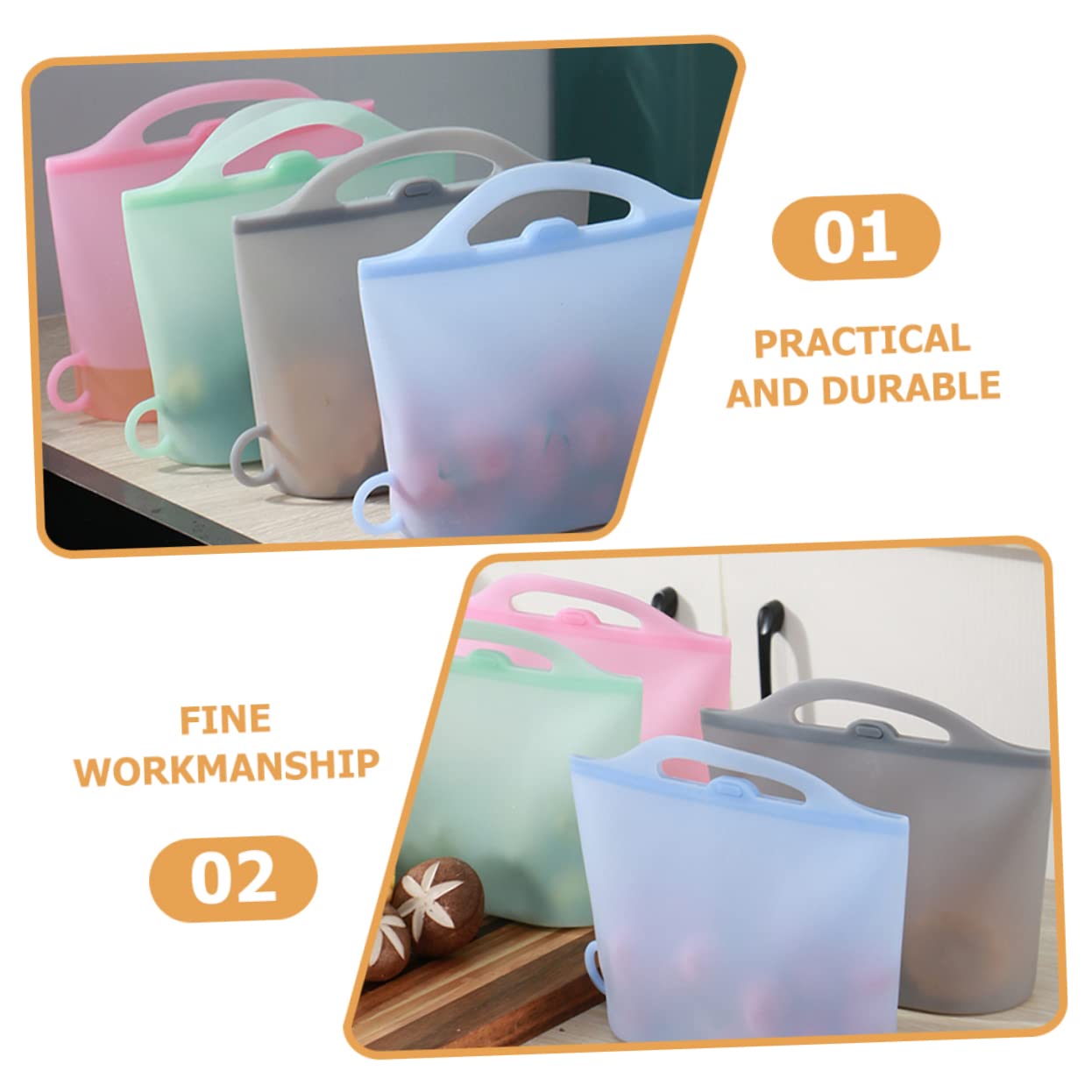 Ciieeo 4 Bolsas De Silicona Para Almacenar Alimentos Resistentes a Fugas y Reutilizables 1000ml Para Refrigerador y Congelador