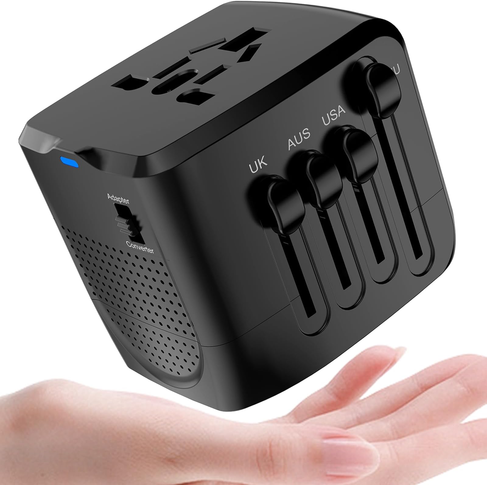 International Travel Adapter and Voltage Converter, Step Down 220V to 110V Travel Converter for Hair Dryer, All-in-one Power Converter for US to UK EU AU Asia Over 200+Countries