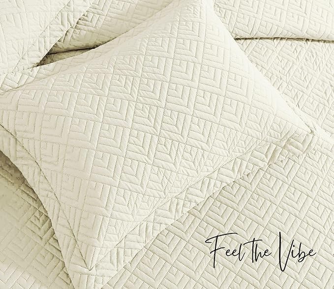 Image of BSB HOME 100% Cotton Ultrasonic Quilted Bedspread Set - 280 Thread Count, Stitch-Free Soft Lightweight Coverlet, King Size 90x100 Inches, Bed Cover with 2 Pillow Cases (Beige)
