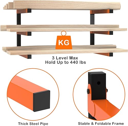 Miniatura 3 de smusei Paquete de 4 estantes de almacenamiento de madera de 3 niveles para montaje en pared, organizador de madera, estante de metal para