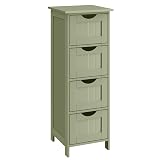 VASAGLE Bathroom Floor Storage Cabinet, Bathroom Storage Unit with 4 Drawers, Bathroom Cabinet Freestanding, 30 x 30 x 82 cm, Living Room, Dining Room, Kitchen, Modern Style, Laurel Green LHC040C02