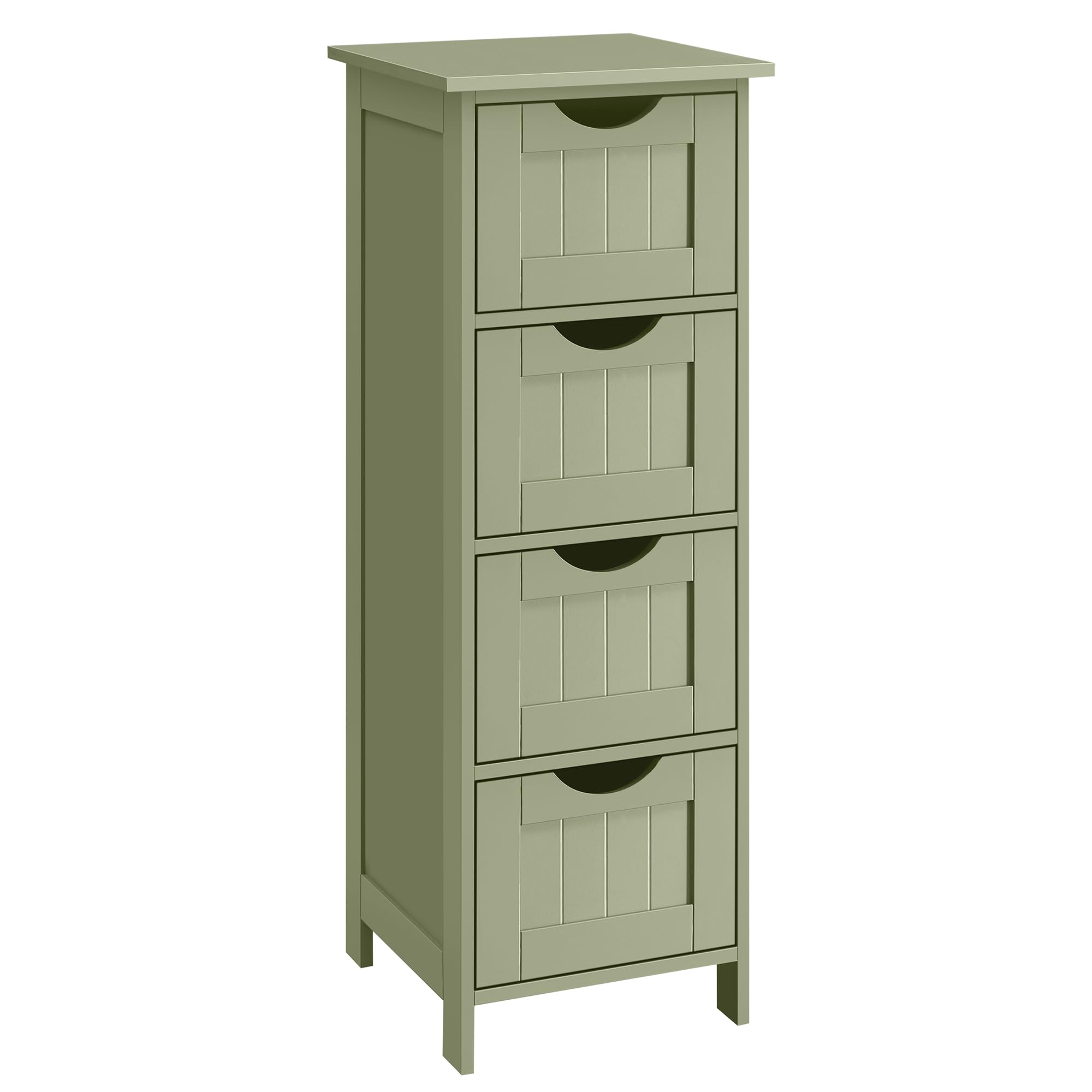 VASAGLE Bathroom Floor Storage Cabinet, Bathroom Storage Unit with 4 Drawers, Bathroom Cabinet Freestanding, 30 x 30 x 82 cm, Living Room, Dining Room, Kitchen, Modern Style, Laurel Green LHC040C02