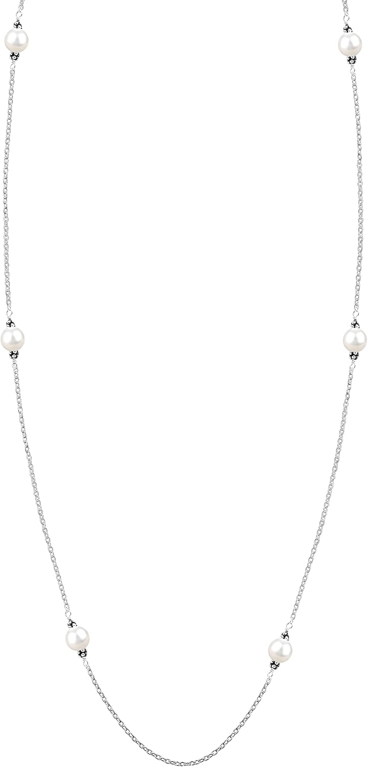 LeCalla Women's 925 Sterling Silver Freshwater Pearl Necklace | Freshwater Cultured Pearl Pendant Jewelry | Pearl Pendant Necklace | Jewelry for Women | Silver Pearl Necklace | Silver Jewelry Gift for Women