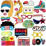 22 Pieces 80s Party Photo Booth Props 80s Theme Party Funny Photo Props with Wooden Sticks for Birthday Party Decoration Supplies