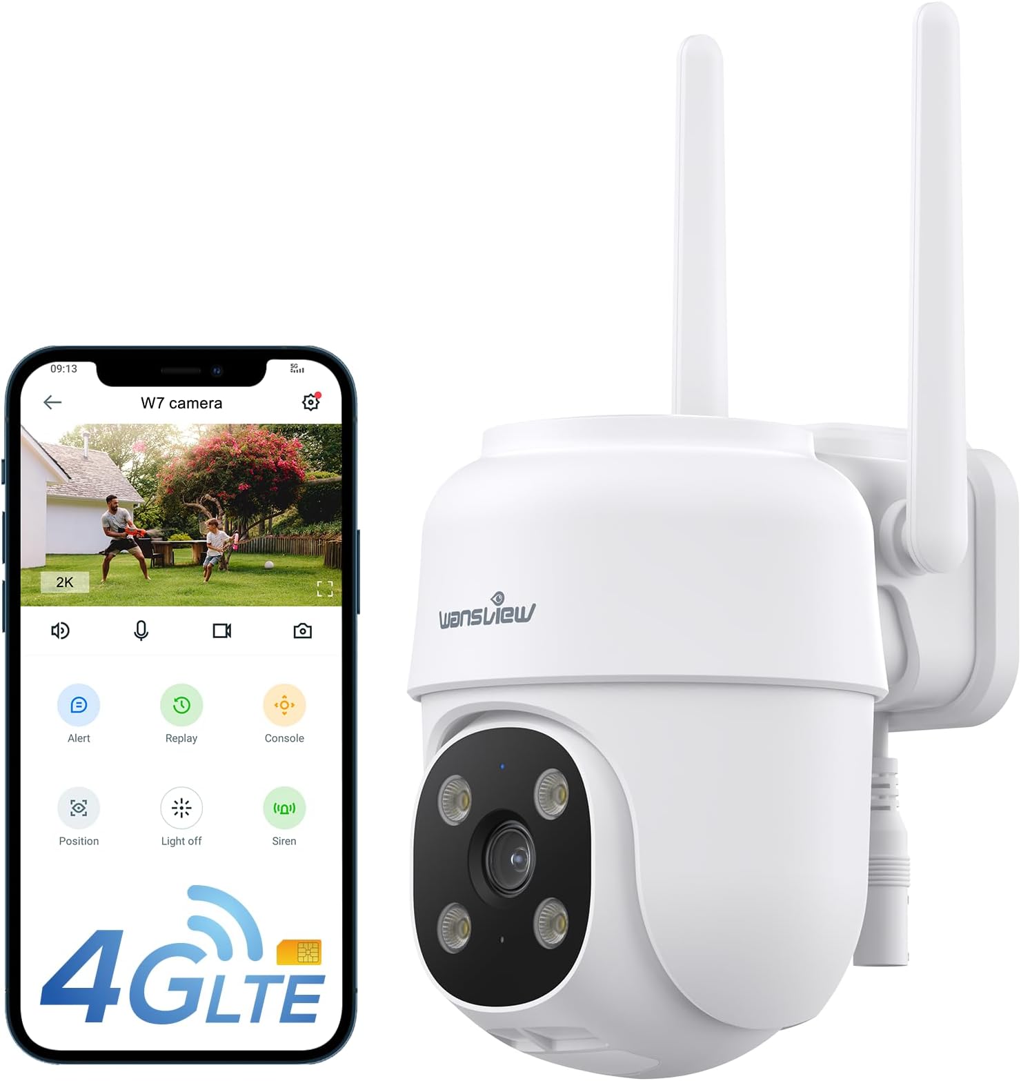 wansview 4G LTE Cellular Security Camera Outdoor - 360° PTZ No WiFi Security Camera, 2K Color Night Vision, 2-Way Audio, 24/7 SD Card Storage(SIM Card Included), Works with Alexa & Google Home, W7-4G