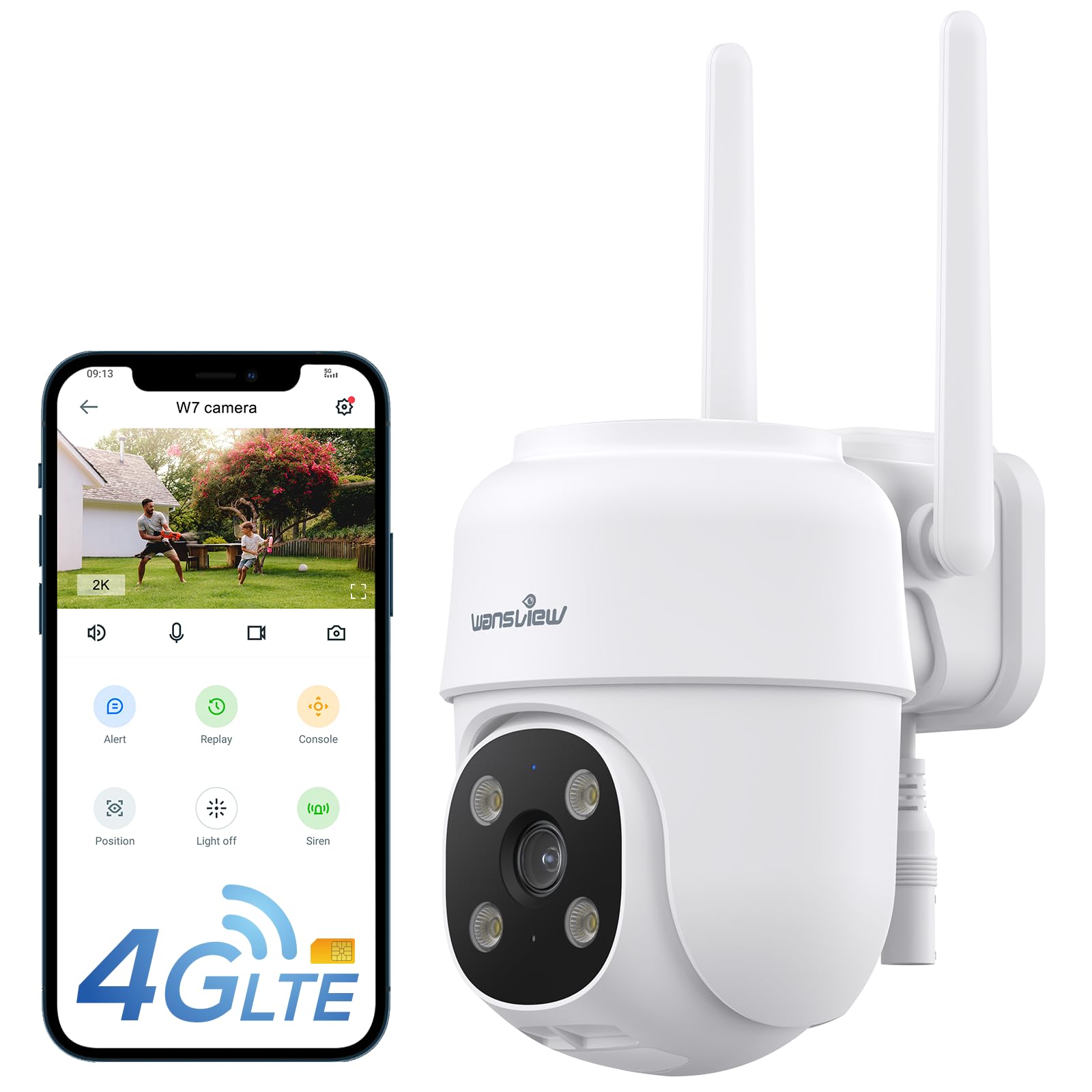 wansview4G LTE Cellular Security Camera Outdoor - 360° PTZ No WiFi Security Camera, 2K Color Night Vision, 2-Way Audio, 24/7 SD Card Storage(SIM Card Included), Works with Alexa & Google Home, W7-4G