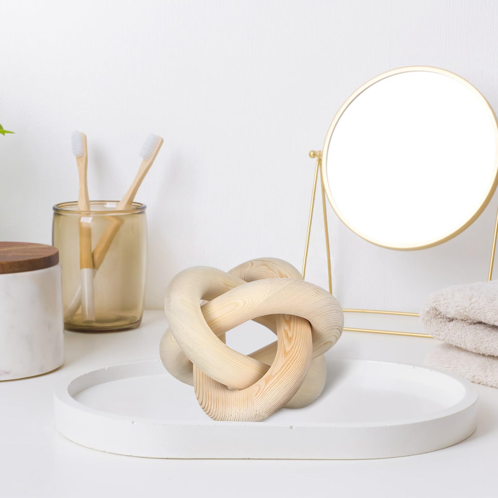 F Fityle Bohemio Eslabón de la Cadena de Madera Nudo Escultura Decoración Pieza Central de Madera Artesanía Estante Decoración Decorativo para Chimenea Fiesta, Beige