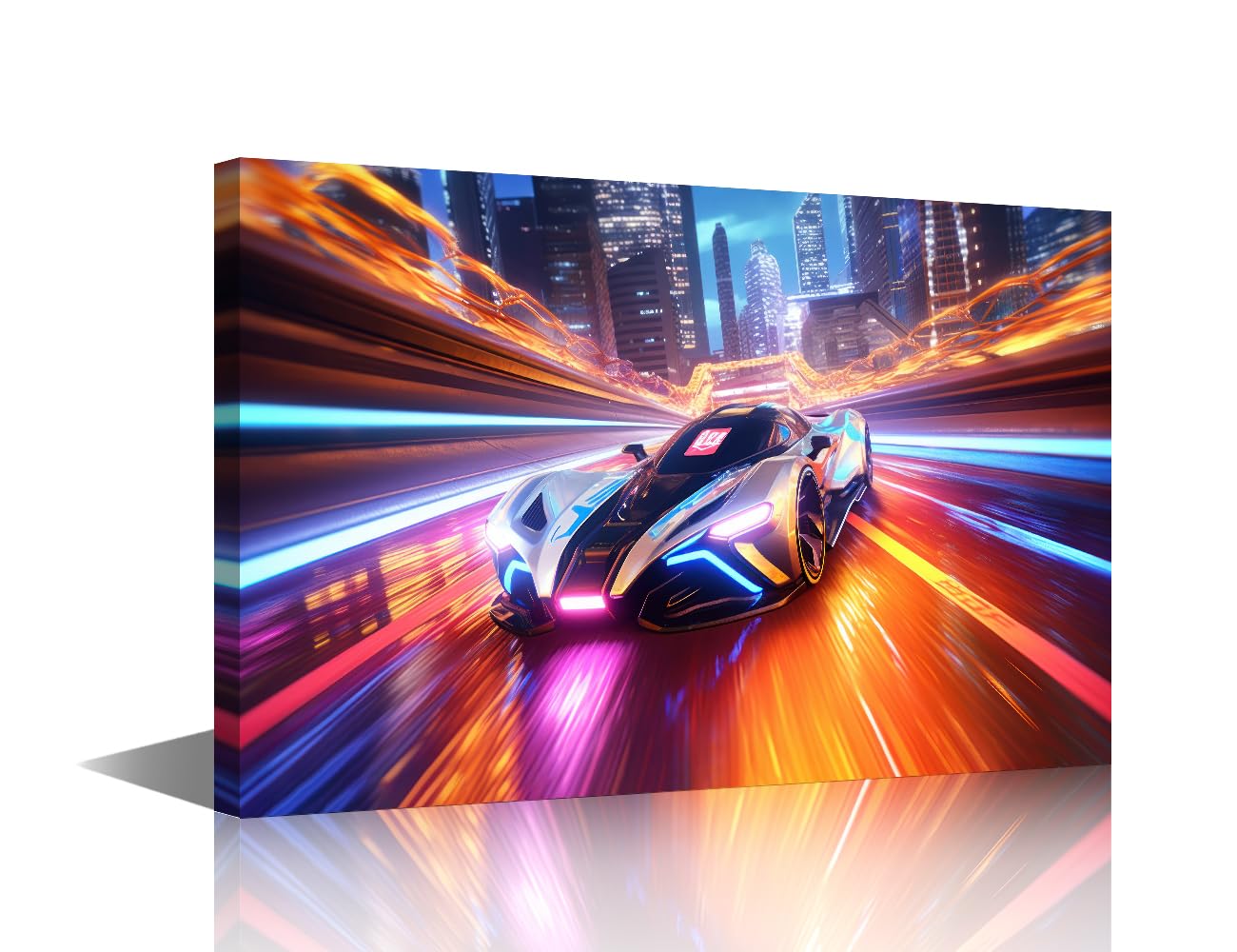 TISHIRON 1 Panel Framed Wall Art Futuristic Racing Scene Posters and Prints for Bedroom Living Room Wall Decoratio, Luxury Car Posters and Prints Gallery-Wrapped Ready to Hang, 18" Wx12 H