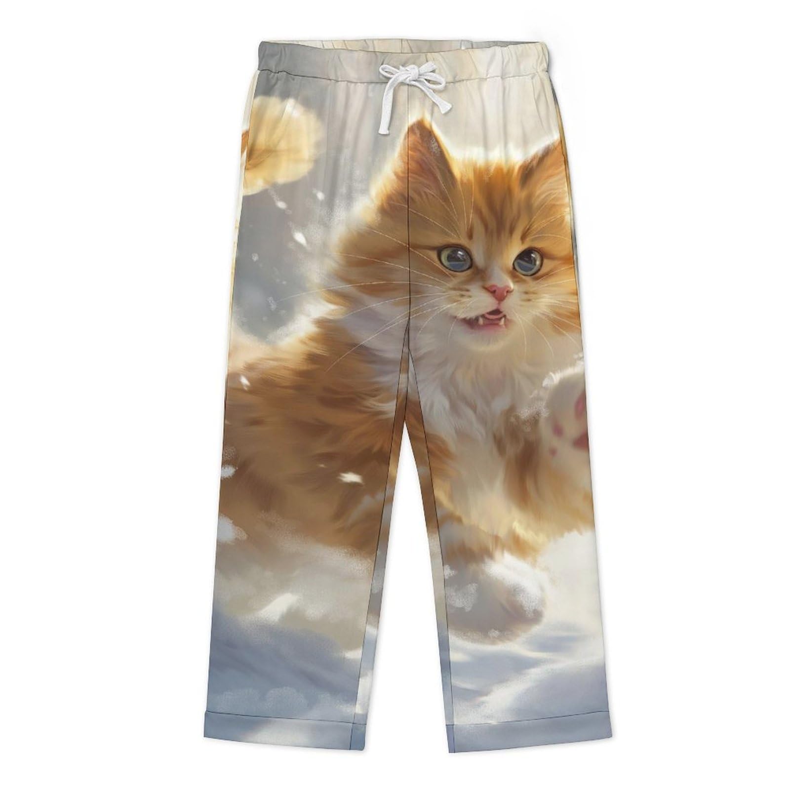 OLEETS Completo Pigiama da Uomo 2 Pezzi - Gatto delle Nevi Pigiama Invernale Completo con Top E Pantaloni 2 Pezzi Morbido E Confortevole Casual da Notte