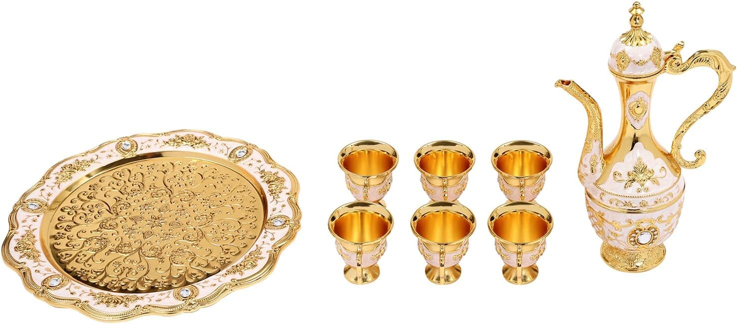Turecki zestaw do herbaty z czajnikiem, 6 filiżankami do herbaty i tacą - wzór vintage na herbatę, kawę i wino - idealny na wesela i prezenty na parapetówkę