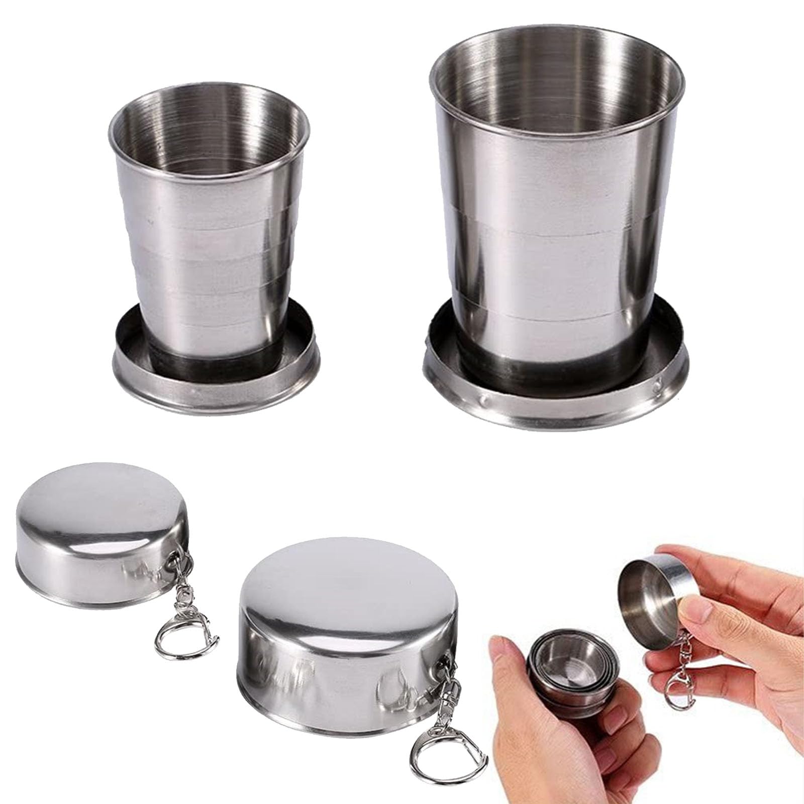 Helweet Kubek Do Picia Ze Stali Nierdzewnej, Kubek Kempingowy Składany, Przenośny Kubek Podróżny, 2 Sztuki (75 ML + 150 ML)