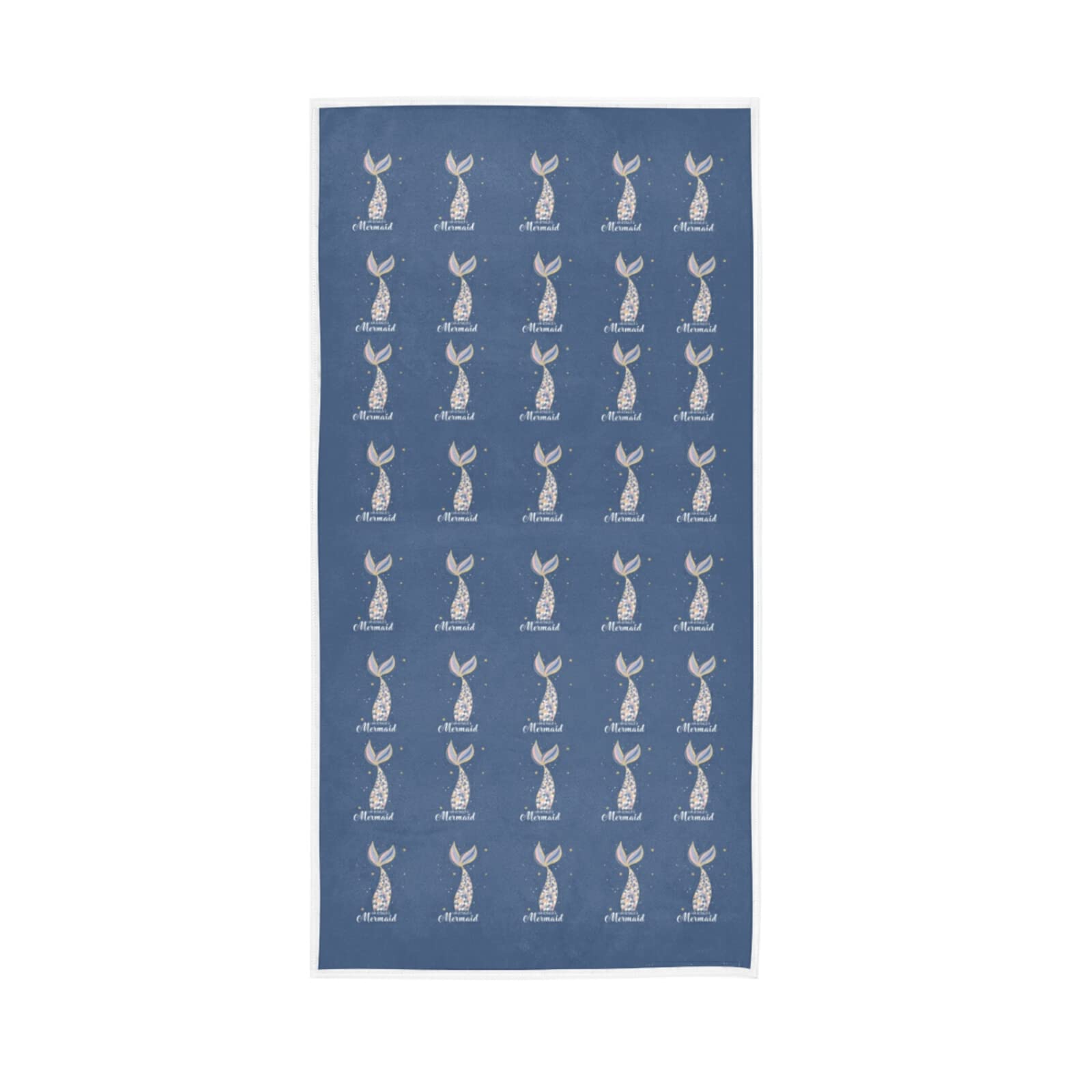 LSRCPD Colorful Mermaid Fish Tail with Gold Sparkle Scales on Navy Blue Soft Hand Bath Towel 30" x 15" Thin Fast Drying Absorbent Soft Towels for Kitchen Gym Spa Hotel Beach