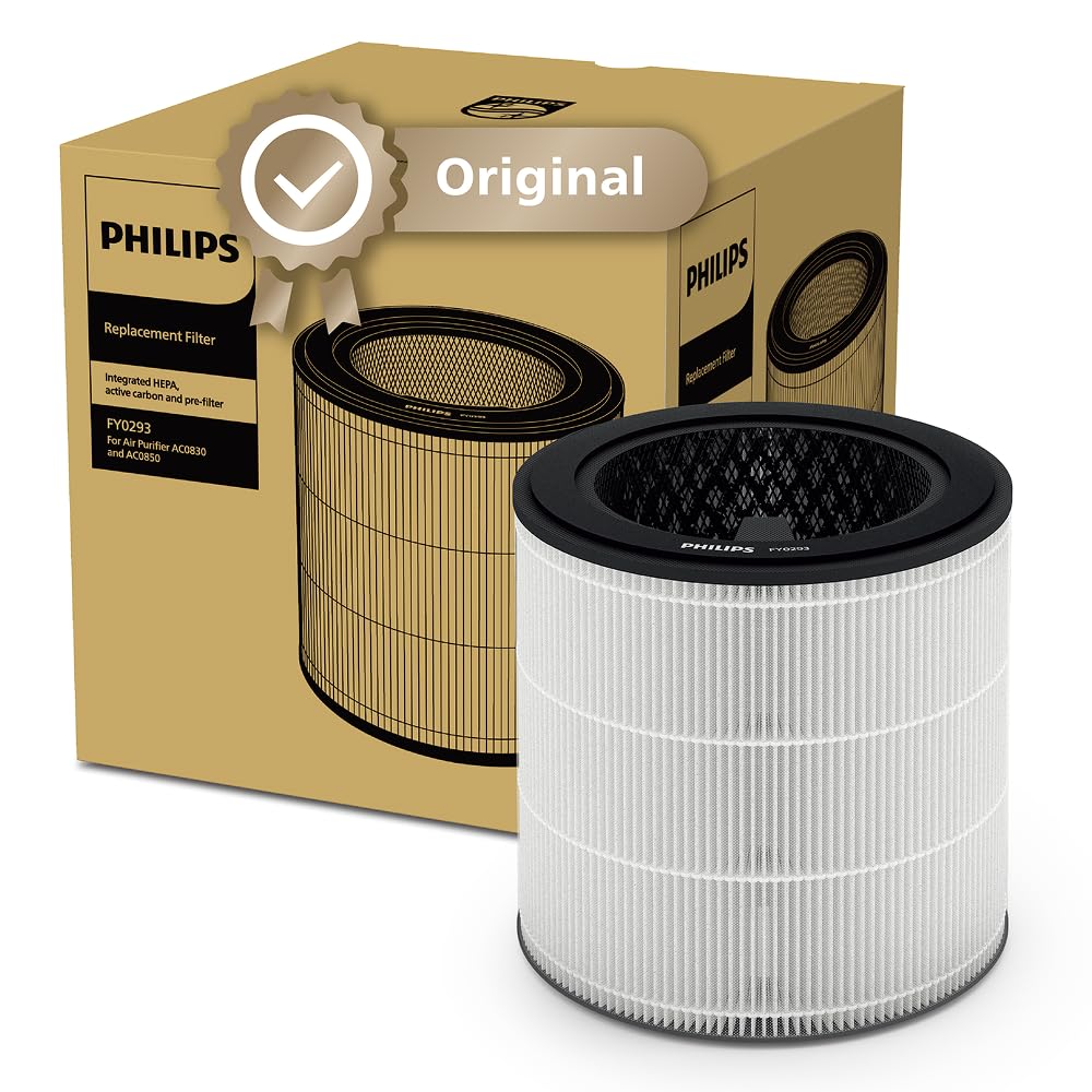 Philips Oryginalny filtr wymienny do oczyszczacza powietrza serii 800 AC0830, AC0850, 3-warstwowa filtracja HEPA NanoProtect + węgiel aktywny, trwałość i żywotność 12 miesięcy (FY0293/30)