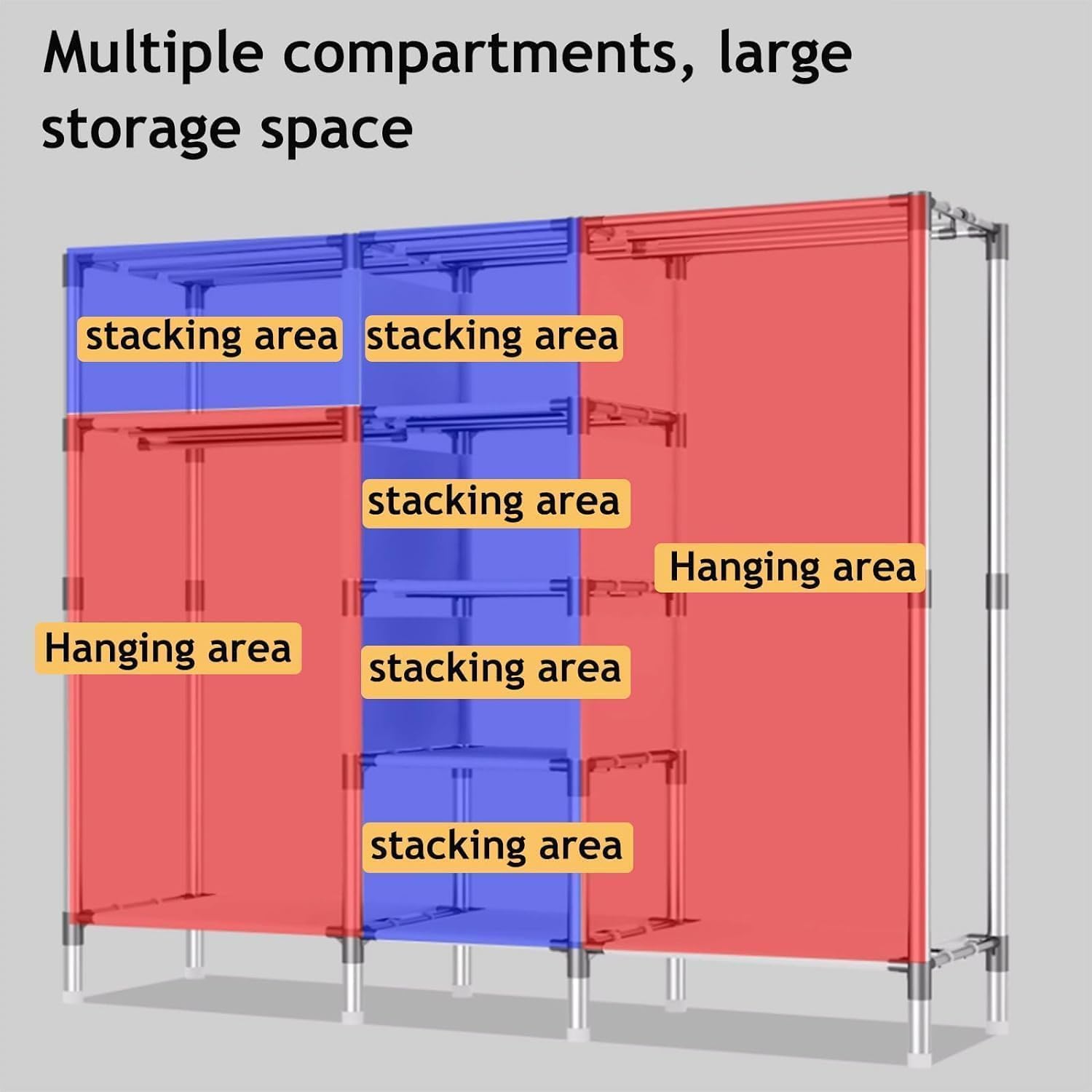 large closets Detachable Wardrobe Closet Oxford Fabric Clothes Closet for Bedroom Hanging Steel Portable Closets Simple Closet for Clothes Space-saving