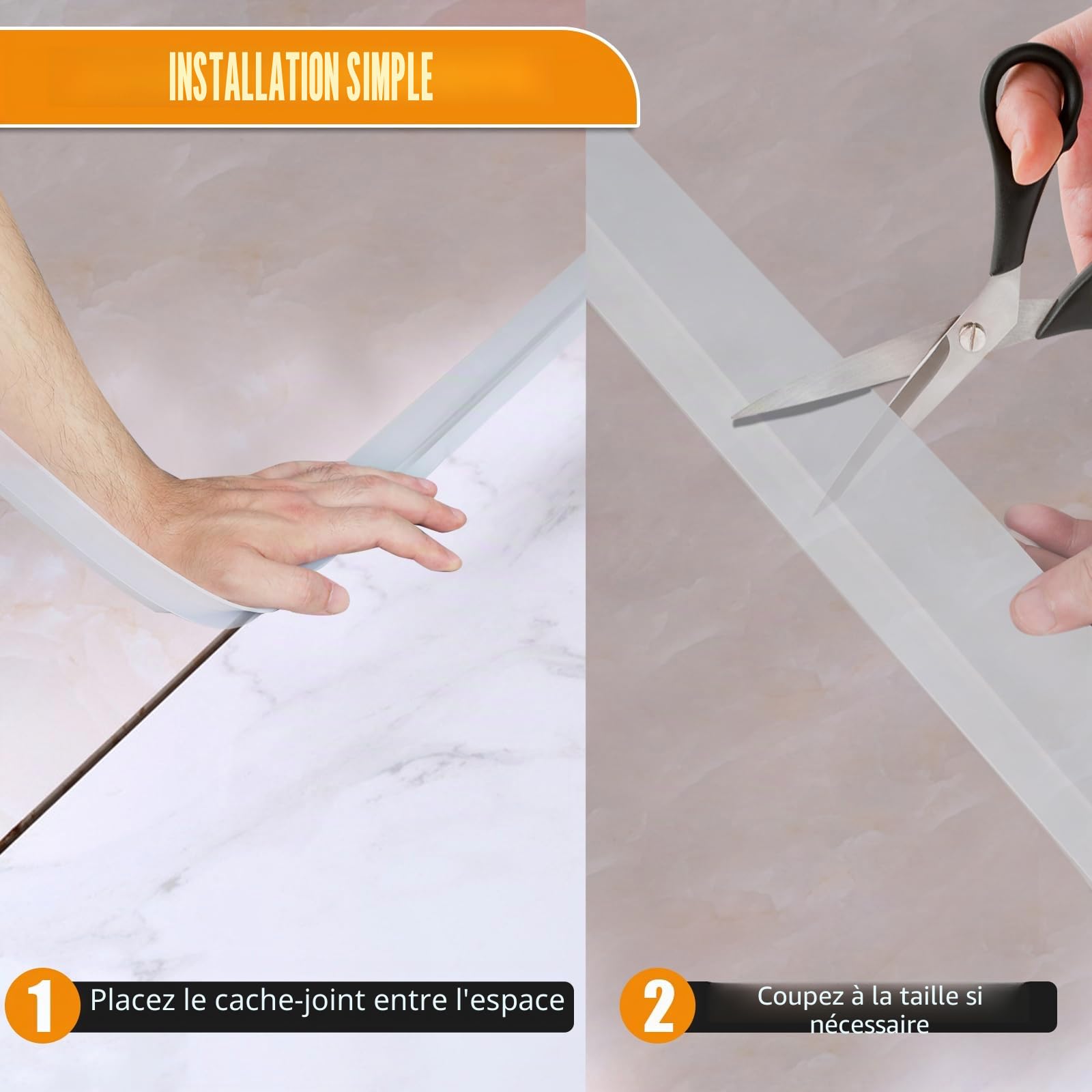 Lot de 2 rails de connexion pour plans de travail de cuisine, plan de travail, joint d'écart, bande de finition, plan de travail de cuisine, bande d'étanchéité (transparent, 63 cm)