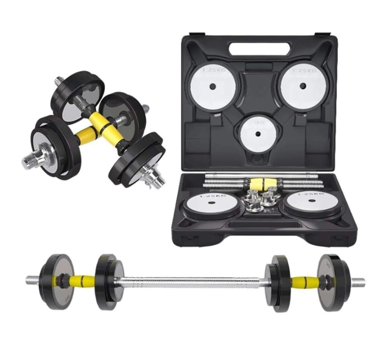Set di manubri, set pesi 2 in 1, in acciaio puro, attrezzatura fitness for uomo, coppia bilancieri staccabili, multifunzione
