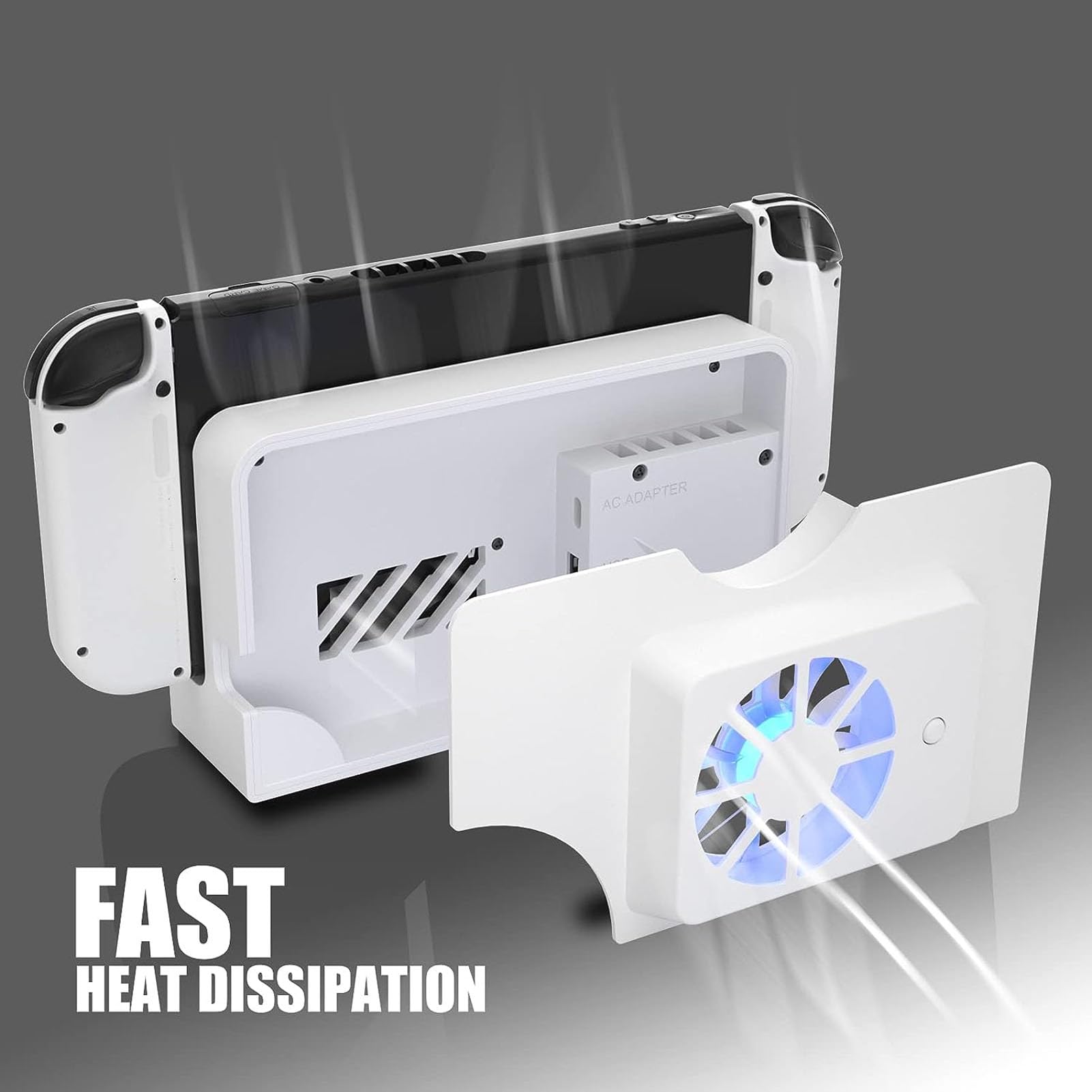 Super Szybki Wentylator Chłodzący do Stacji Dokującej OLED, Zamiennik Chłodnicy do Przełącznika OLED z 3000 ± 10% R/min LED Light Turbo Wentylator do Chłodzenia Konsoli do